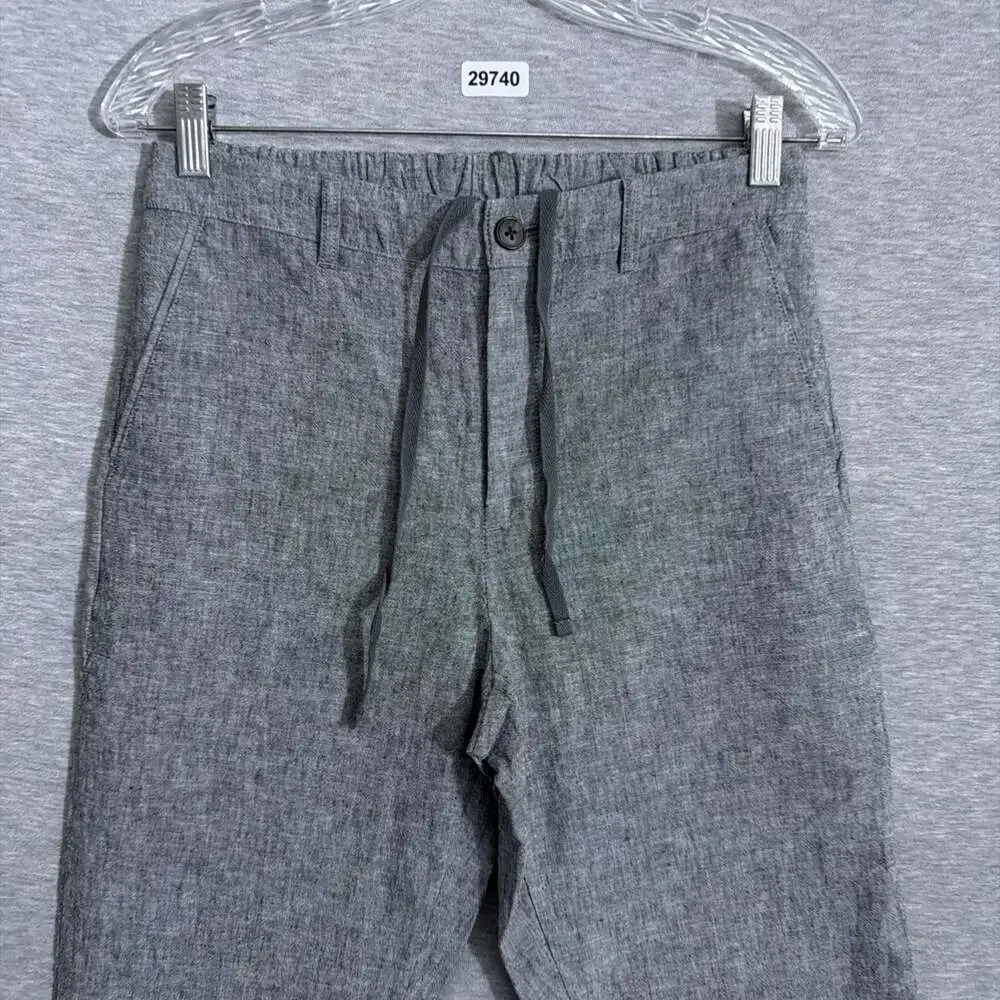 Uniqlo Men's Size Small Gray Linen Blend Tapered Slim Drawstring Casual Pants